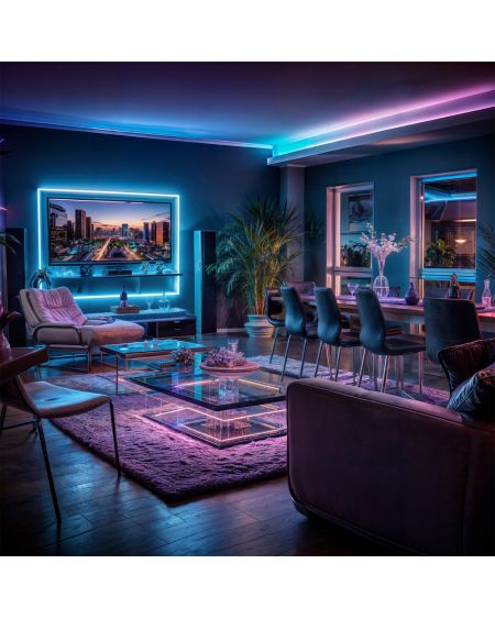 Ruban LED Multicolore Contrôle Bluetooth par Smartphone 30 LED/m 2m avec Bloc d'Alimentation