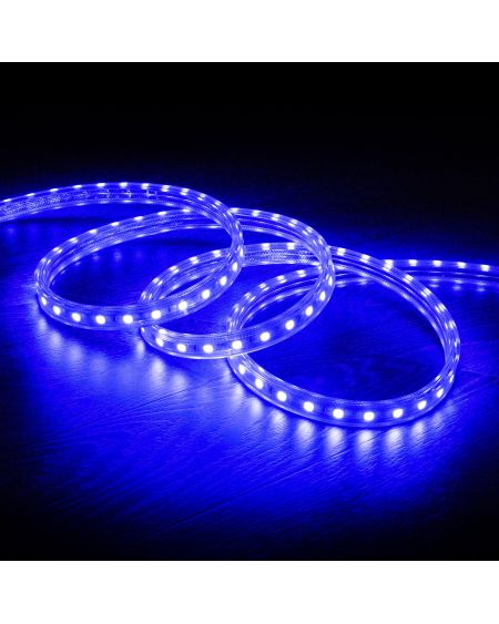 Ruban LED 220V AC 60LED/m Bleu IP65 sur Mesure Largeur 14mm Coupe tous les 100cm