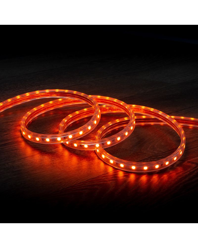 Ruban LED Dimmable 220V AC 60LED/m Orange IP65 sur Mesure Largeur 14mm Coupe tous les 100cm Ruban LED Dimmable 220V AC 60LED/m Orange IP65 sur Mesure Largeur 14mm Coupe tous les 100cm