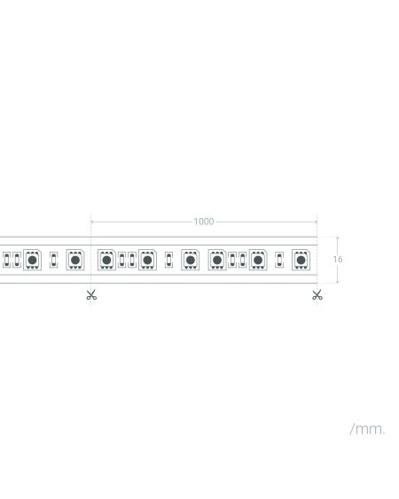 Ruban LED 220V AC 60LED/m RGB IP65 sur Mesure Largeur 16mm Coupe tous les 100cm