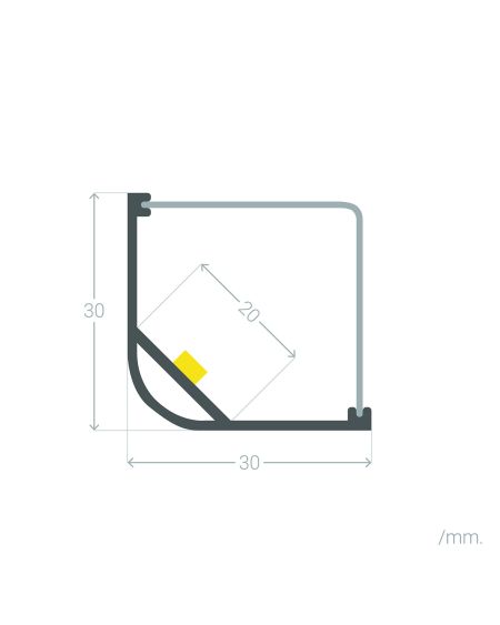 Profilé Aluminium pour Angle avec Capot Continu pour Ruban LED jusqu'à 20mm