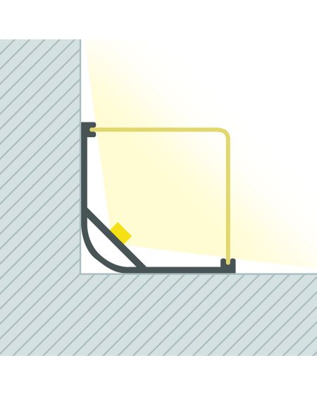 Profilé Aluminium pour Angle avec Capot Continu pour Ruban LED jusqu'à 20mm