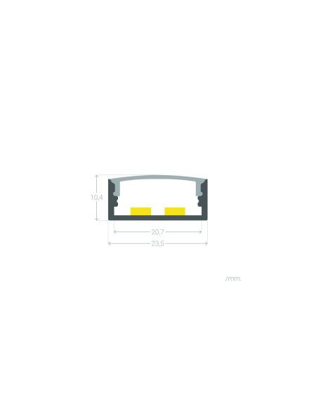 Profilé Aluminium en Saillie avec Capot Continu pour Double Ruban LED jusqu'à 20mm