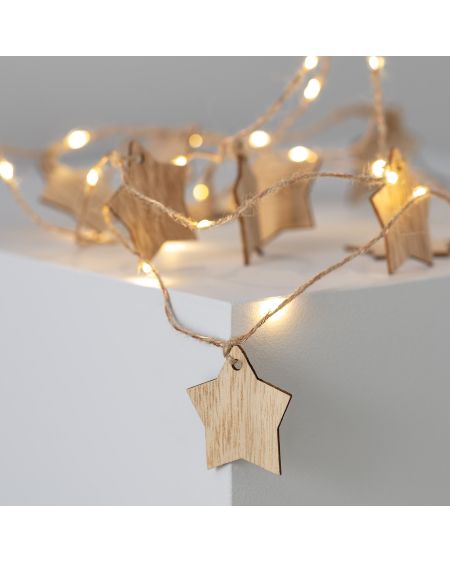 Guirlande Lumineuse LED Étoiles Bois avec Piles 2.2m