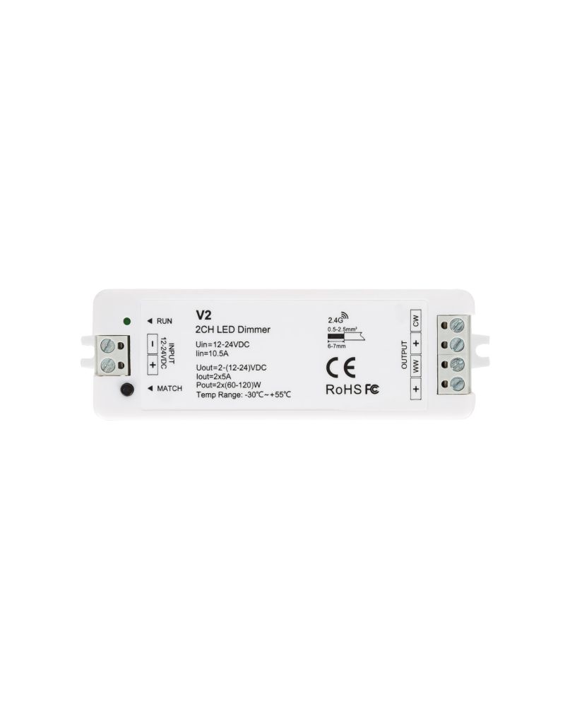 Contrôleur Variateur Ruban LED 12/24V DC CCT 2 canaux Compatible pour Télécommande RF