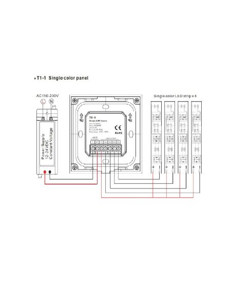 Contrôleur Variateur Murale Tactile pour Ruban LED 12/24V DC Monochrome RF