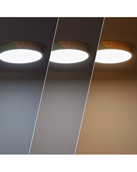 Plafonnier LED Rond Bois 18W CCT Sélectionnable Semi-Dari Ø320 mm