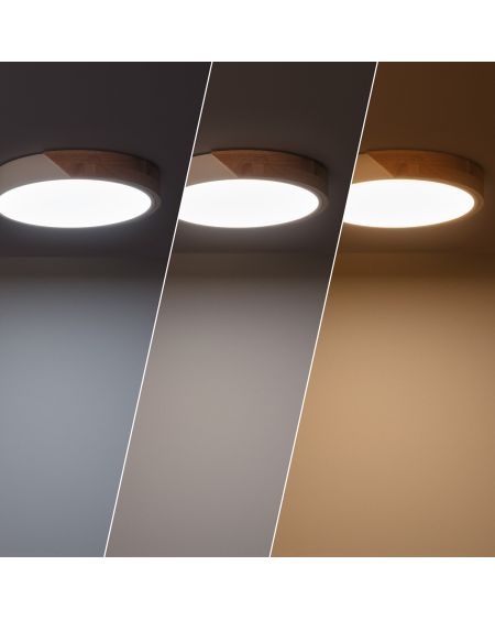 Plafonnier LED Rond Bois 18W CCT Sélectionnable Semi-Dari Ø320 mm