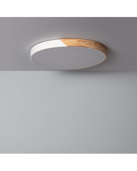 Plafonnier LED Rond Bois 36W CCT Sélectionnable Semi-Dari Ø500 mm