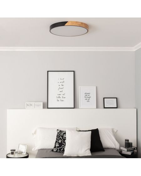 Plafonnier LED Rond Bois 36W CCT Sélectionnable Semi-Dari Ø500 mm