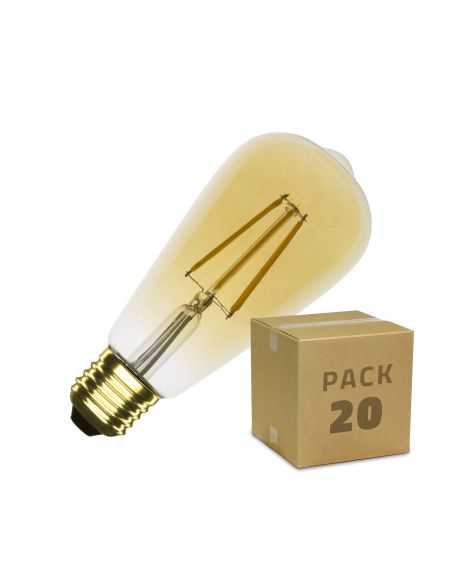 Boîte de 20 Ampoules LED E27 Filament Dimmable 5.5W ST64 Gold Big Lemon Blanc Neutre