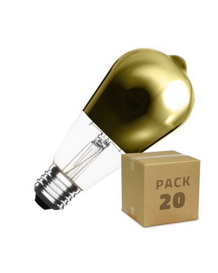 Boîte de 20 Ampoules LED E27 Filament Dimmable 5.5W ST64 Gold Reflect Big Lemon Blanc Chaud