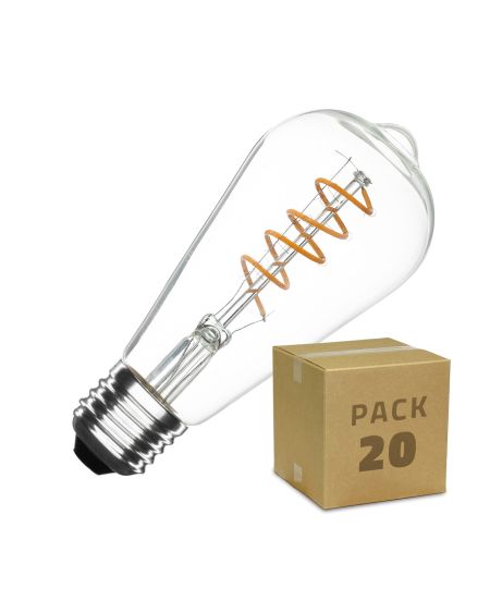 Boîte de 20 Ampoules LED E27 Filament Dimmable 4W ST64 Spirale Big Lemon Blanc Chaud