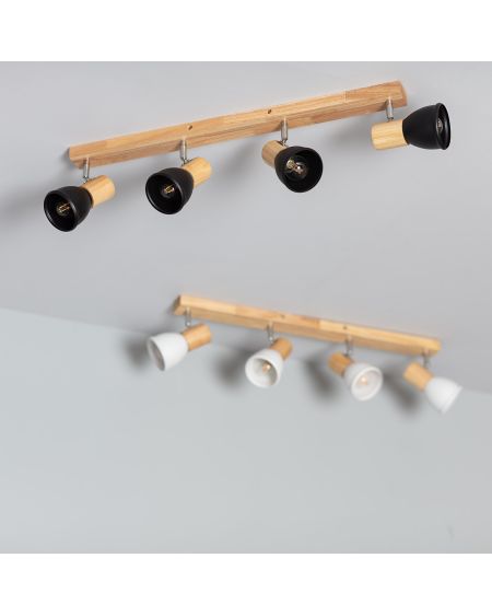 Plafonnier Métal et Bois Tautau 4 Spots