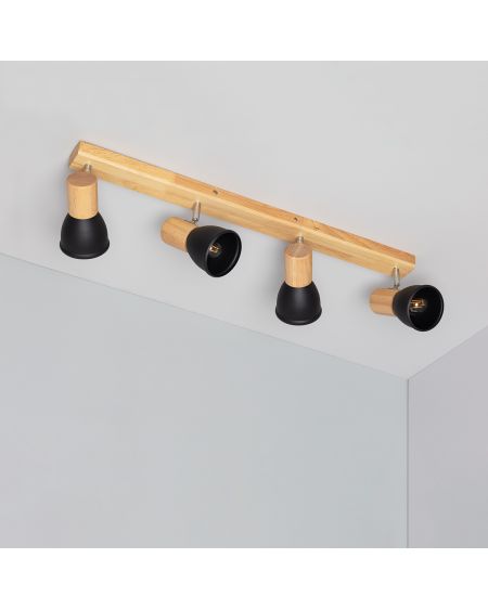 Plafonnier Métal et Bois Tautau 4 Spots