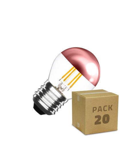 Boîte de 20 Ampoules LED E27 Dimmable Filament Copper Reflect Small Classic G45 4W Blanc Chaud