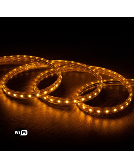 Ruban LED WiFi 220V AC 60LED/m Jaune Ambre IP65 sur Mesure Largeur 14mm Coupe tous les 100cm