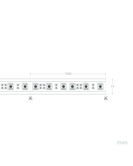 Ruban LED WiFi 220V AC 60LED/m Jaune Ambre IP65 sur Mesure Largeur 14mm Coupe tous les 100cm