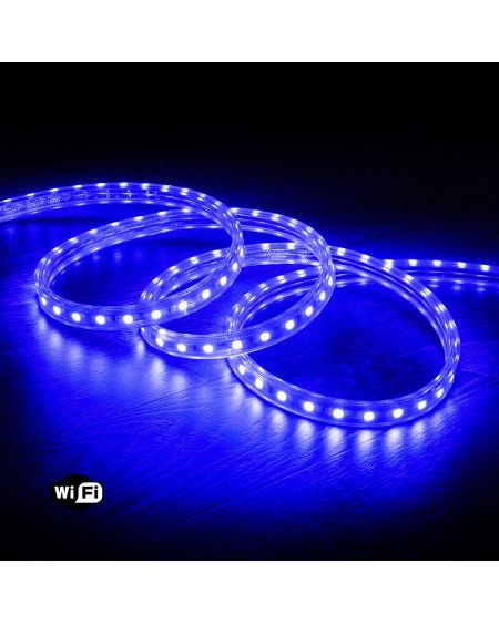 Ruban LED WiFi 220V AC 60LED/m Bleu IP65 sur Mesure Largeur 14mm Coupe tous les 100cm