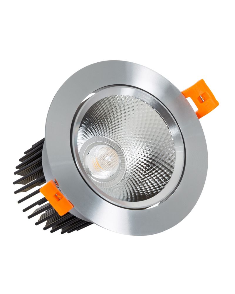 Spot LED Downlight Orientable COB Rond 15W Argenté CRI90 Expert Color No Flicker Coupe Ø90mm Spot LED Downlight Orientable COB Rond 15W Argenté CRI90 Expert Color No Flicker Coupe Ø90mm