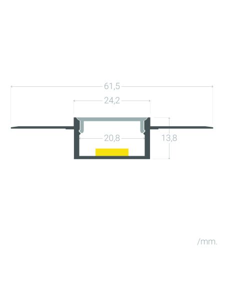 Profilé Aluminium Intégration dans Plâtre / Placo pour Double Ruban LED Jusqu'à 20mm