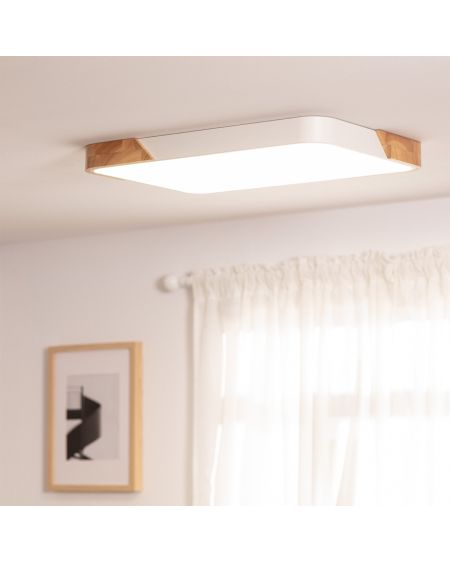 Plafonnier LED 30W Rectangulaire Bois et Métal 625x425 mm CCT Sélectionnable Semi-Dari