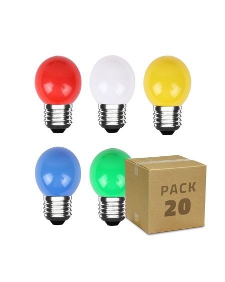 Pack 20 Ampoules LED E27 3W 300 lm G45 5 Couleurs