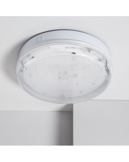 Plafonnier LED Extérieur Rond 24W Hublot Transparent IP65 Ø285 mm avec Éclairage de Sécurité Non Permanent