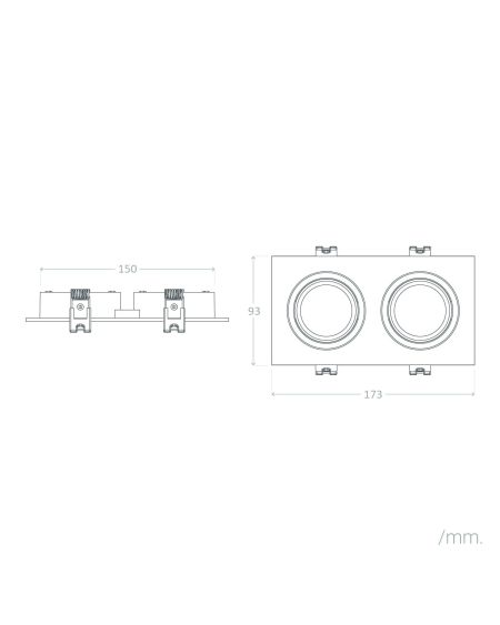 Spot LED Downlight Carré Inclinable GU10 6W Coupe 75x150mm PC
