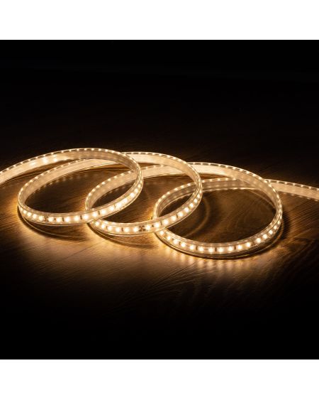 Ruban LED 220V AC 100LED/m Blanc Chaud IP67 sur Mesure Largeur 14mm Coupe tous les 25cm