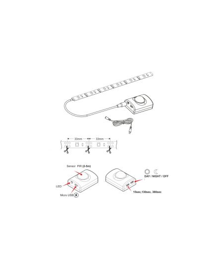 Ruban LED 30LED/m 1m IP20 Batterie Rechargeable avec Détecteur de Présence