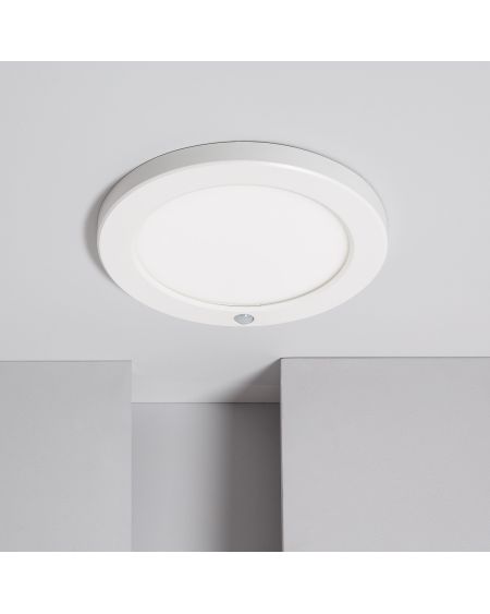 Dalle LED Ronde 18W CCT Sélectionnable Slim Surface avec Détecteur de Présence PIR Coupe Ajustable Ø75-205 mm