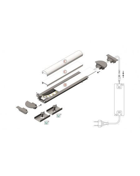 Profilé Aluminium Encastré 1m Capot Coulissant pour Rubans LED jusqu'à 10mm