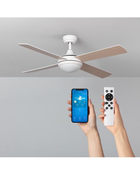 Ventilateur de Plafond Silencieux Navy Blanc Bois 132cm Moteur DC WiFi