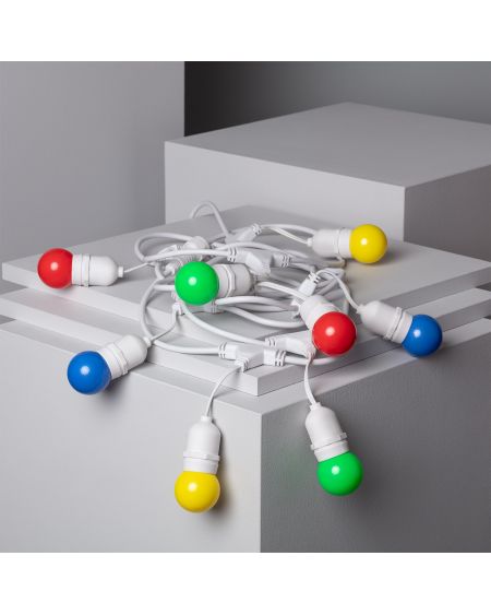 Kit Guirlande Waterproof 5.5m Blanche + 8 Ampoules LED E27 G45 3W de Couleurs