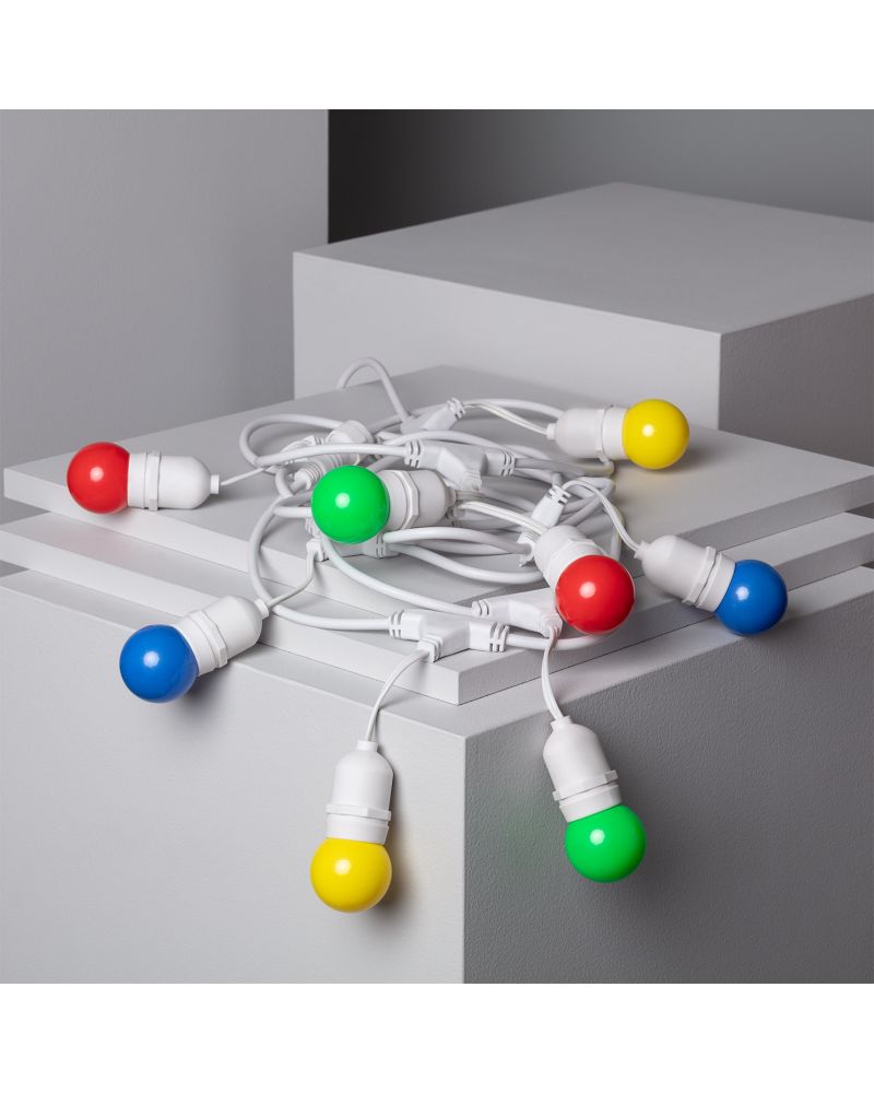 Kit Guirlande Waterproof 5.5m Blanche + 8 Ampoules LED E27 G45 3W de Couleurs