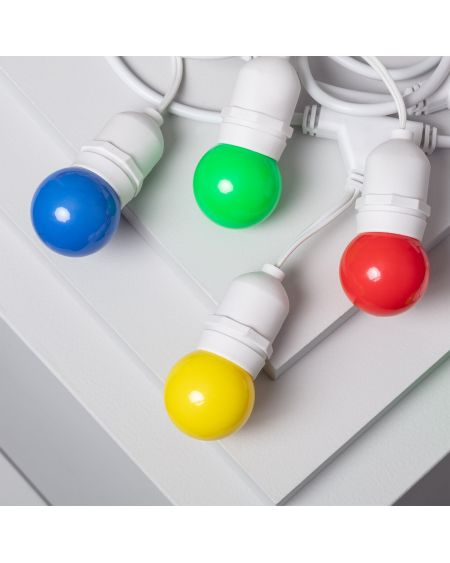 Kit Guirlande Waterproof 5.5m Blanche + 8 Ampoules LED E27 G45 3W de Couleurs