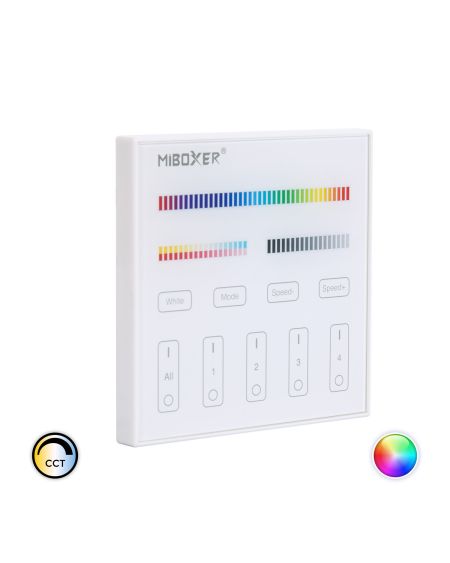 Télécommande Murale RF 220-240V AC pour Variateur LED RGBW+CCT 4 Zones RF MiBoxer T4
