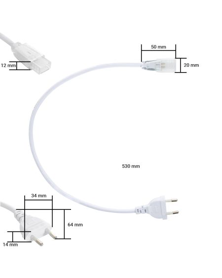 Câble d'Alimentation Ruban LED Auto-redressement 220V AC SMD&COB IP65 Largeur 12mm