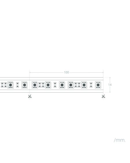 Ruban LED Dimmable 220V AC Solid 120LED/m Blanc Froid IP65 sur Mesure Largeur 14mm Coupe tous les 10cm