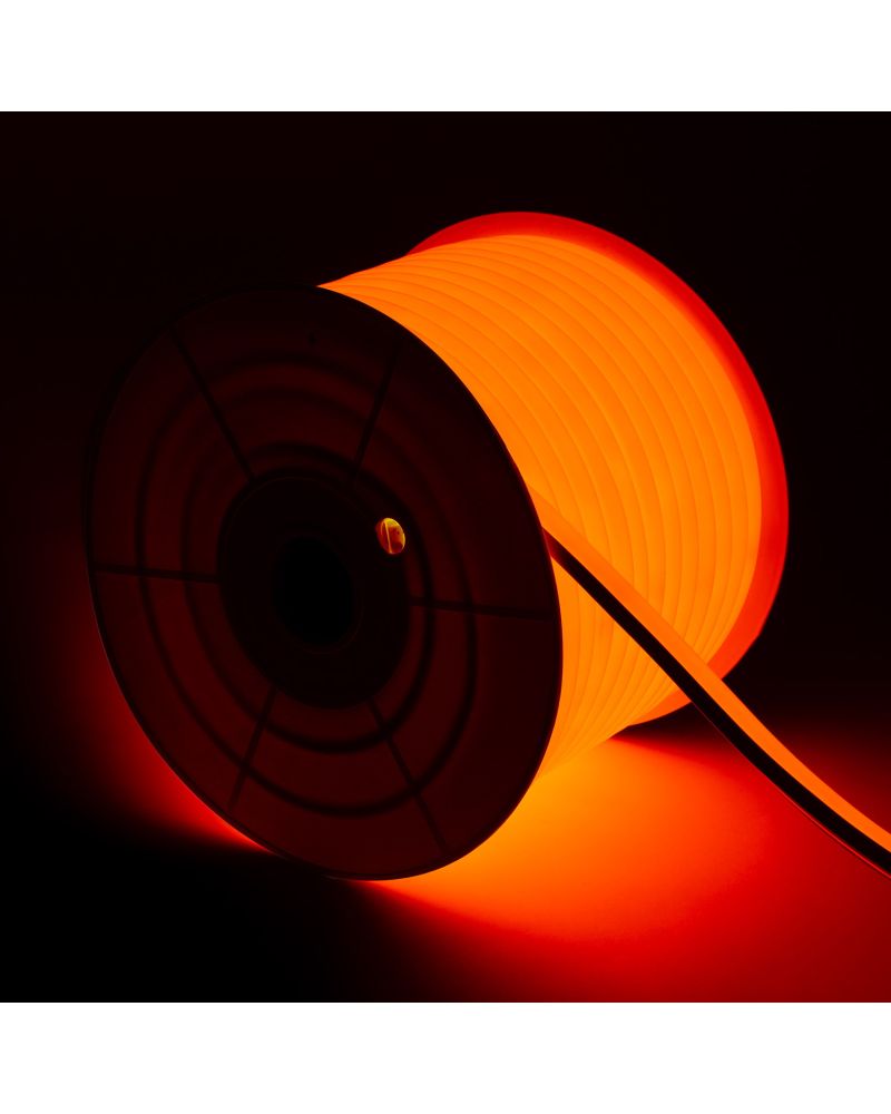 Bobine Gaine Néon LED Flexible Dimmable 7.5W/m 220V AC 120 LED/m 50m Semi-circulaire 180° Orange IP67 Coupe Tous les 100cm