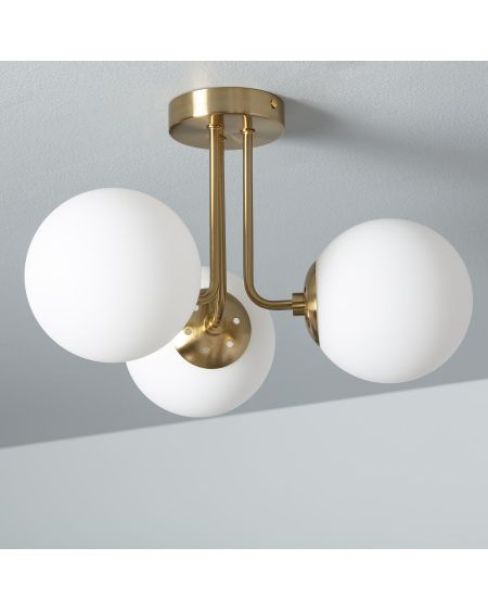 Plafonnier Métal et Verre Moonlight Brass 3 Spots