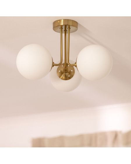 Plafonnier Métal et Verre Moonlight Brass 3 Spots