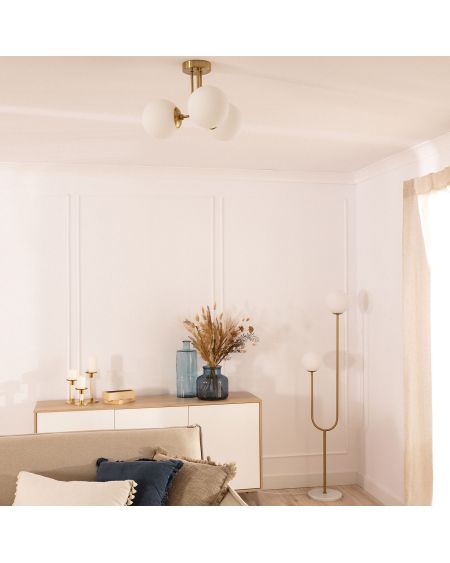 Plafonnier Métal et Verre Moonlight Brass 3 Spots