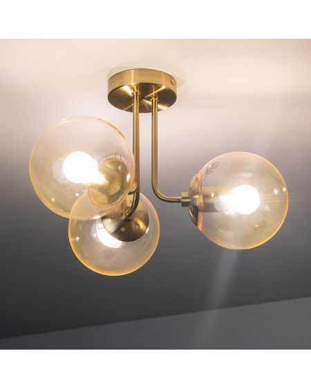 Plafonnier Métal et Verre Moonlight Brass 3 Spots
