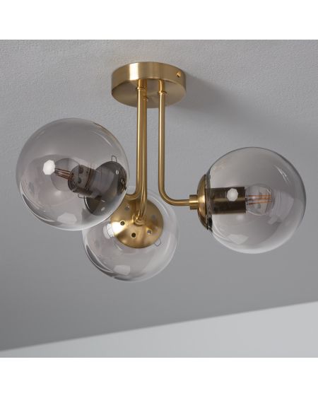 Plafonnier Métal et Verre Moonlight Brass 3 Spots