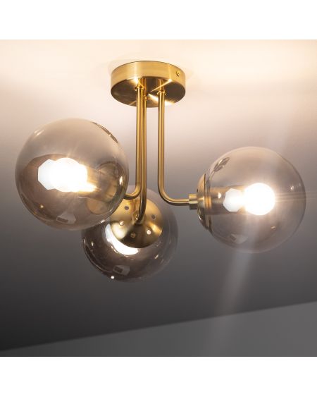 Plafonnier Métal et Verre Moonlight Brass 3 Spots