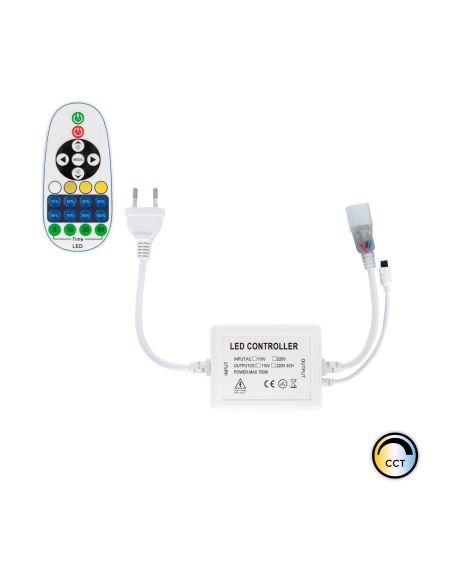 Contrôleur pour Ruban LED 220V AC 220LED/m CCT IP67 Largeur 15mm Coupe tous les 100cm avec télécommande IR 23 Touches