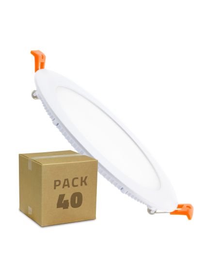Boîte de 40 Dalles LED 12W Ronde Extra-Plate Blanc Chaud Coupe Ø 155mm