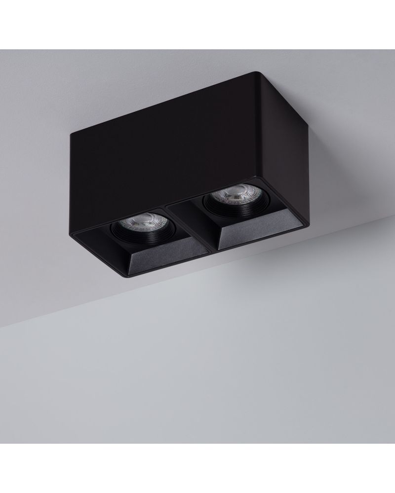 Plafonnier Space Carré Double Noir avec Ampoule GU10